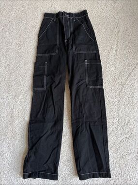 Divided Black Cargo Pants with Contrast Stitching